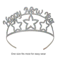 6 Pack Bulk Glittered Metal Happy New Year Tiara