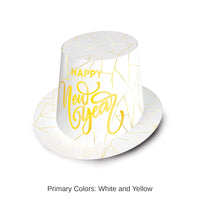 25 Pack Bulk White New Year Gold Hi-Hat