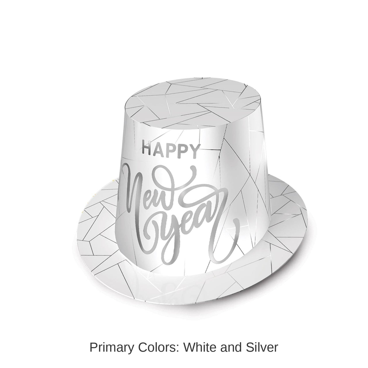 25 Pack Bulk White New Year Silver Hi-Hat