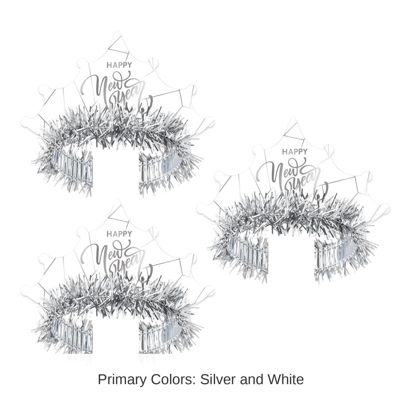 50 Pack Bulk White New Year Silver Tiara