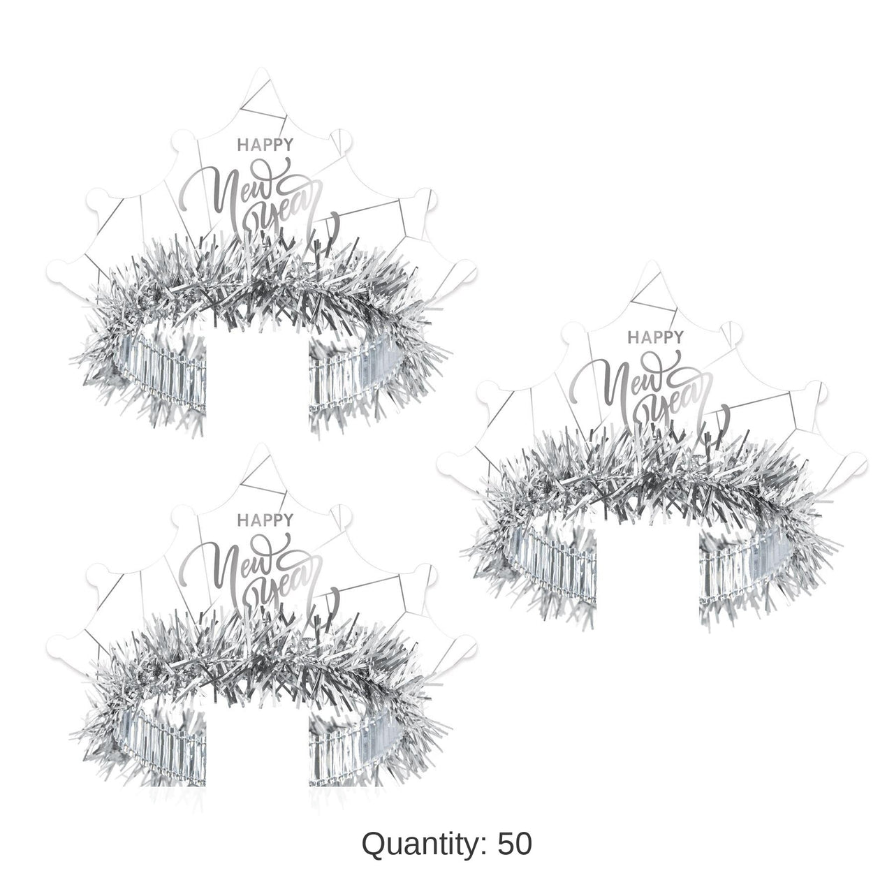 50 Pack Bulk White New Year Silver Tiara