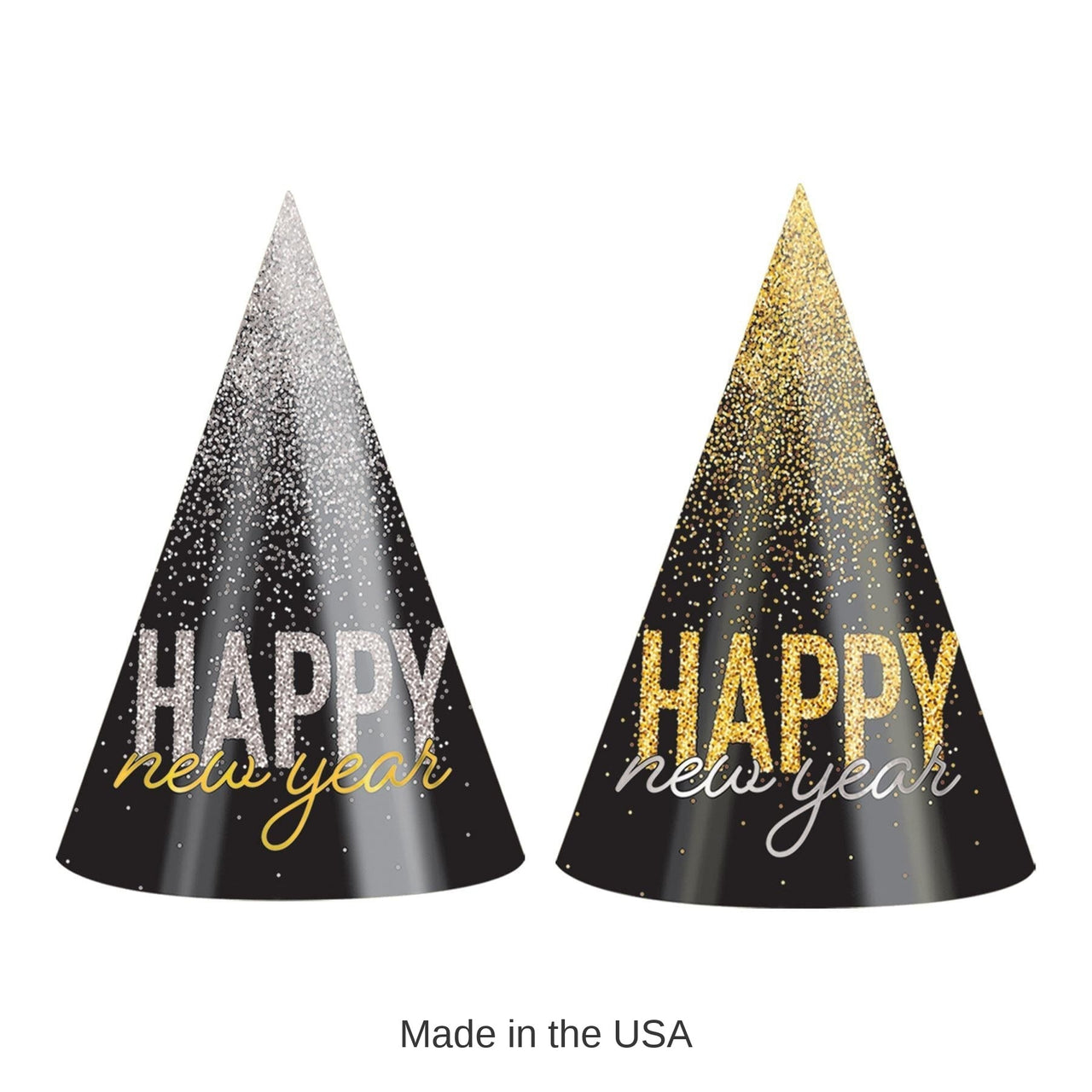 25 Pack Bulk New Year's Eve Silver & Gold Midnight Burst Cone Hats