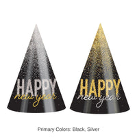 25 Pack Bulk New Year's Eve Silver & Gold Midnight Burst Cone Hats