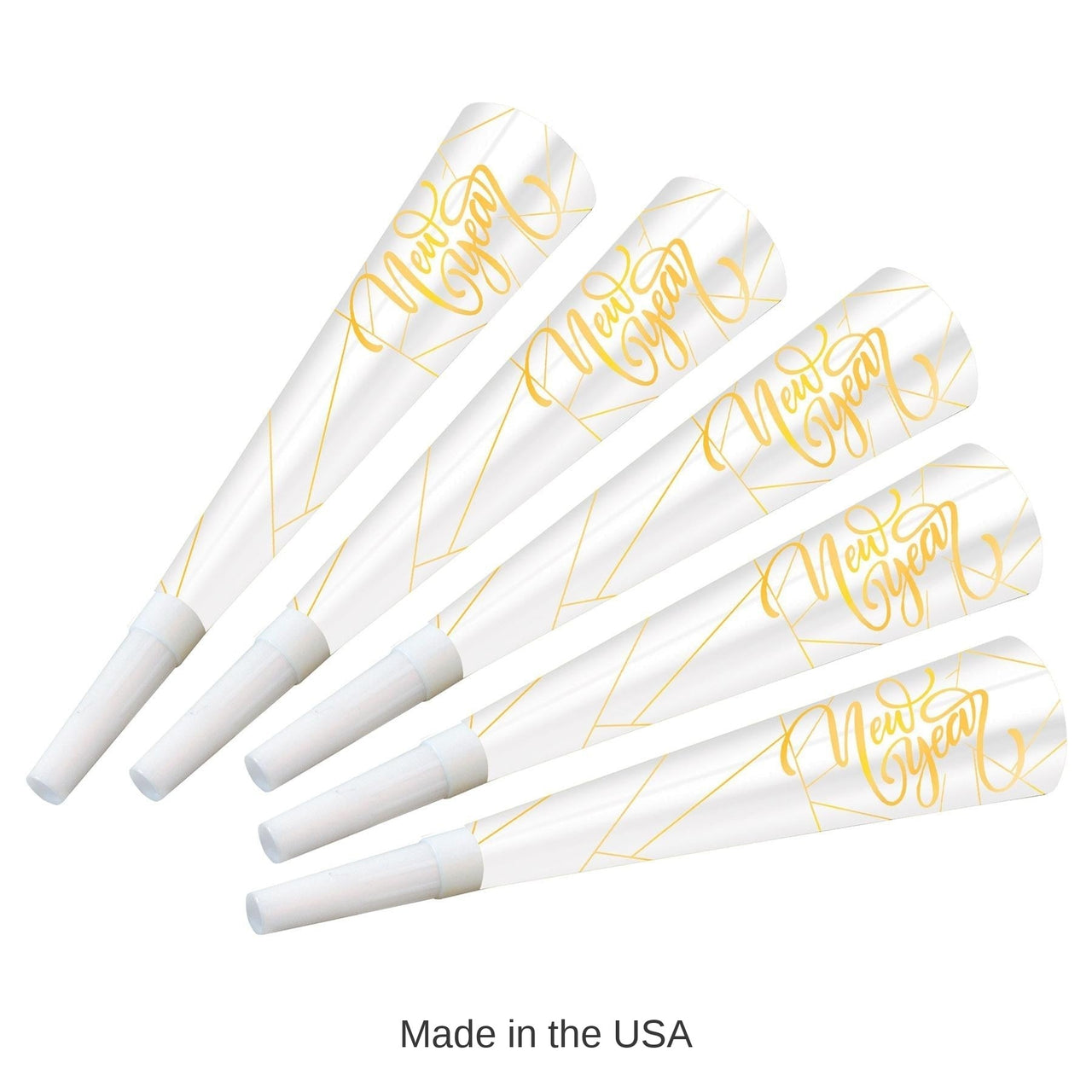 100 Pack Bulk White New Year Gold Horns