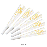 100 Pack Bulk White New Year Gold Horns