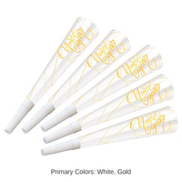 100 Pack Bulk White New Year Gold Horns