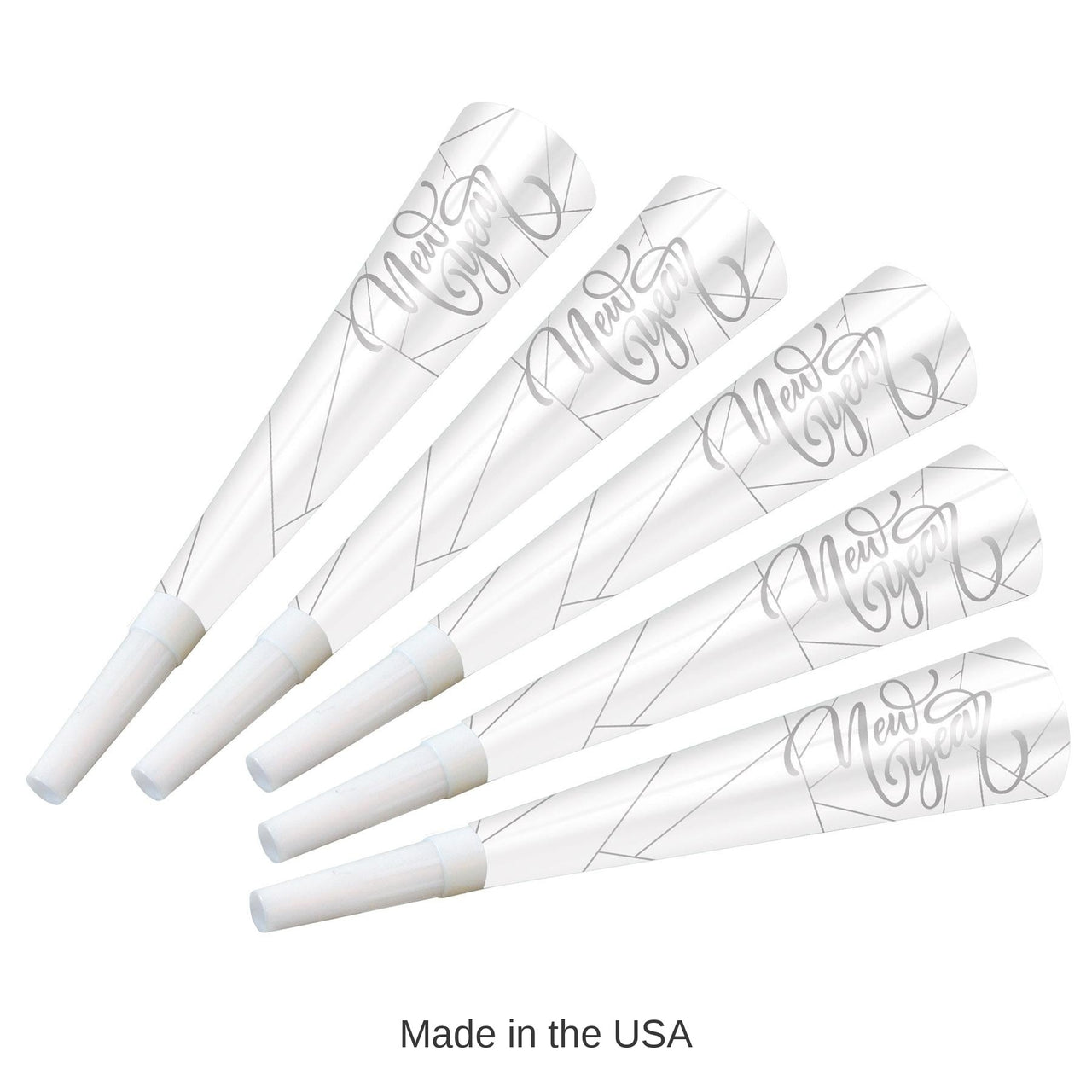 100 Pack Bulk White New Year Silver Horns