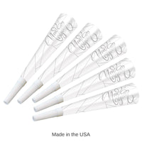 100 Pack Bulk White New Year Silver Horns