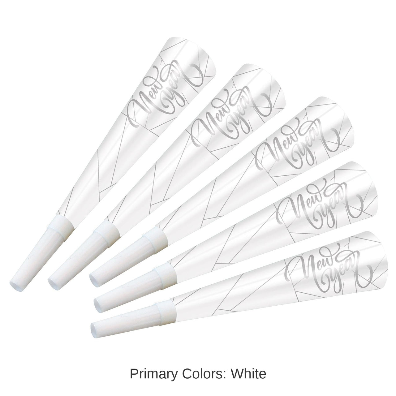 100 Pack Bulk White New Year Silver Horns