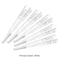 100 Pack Bulk White New Year Silver Horns