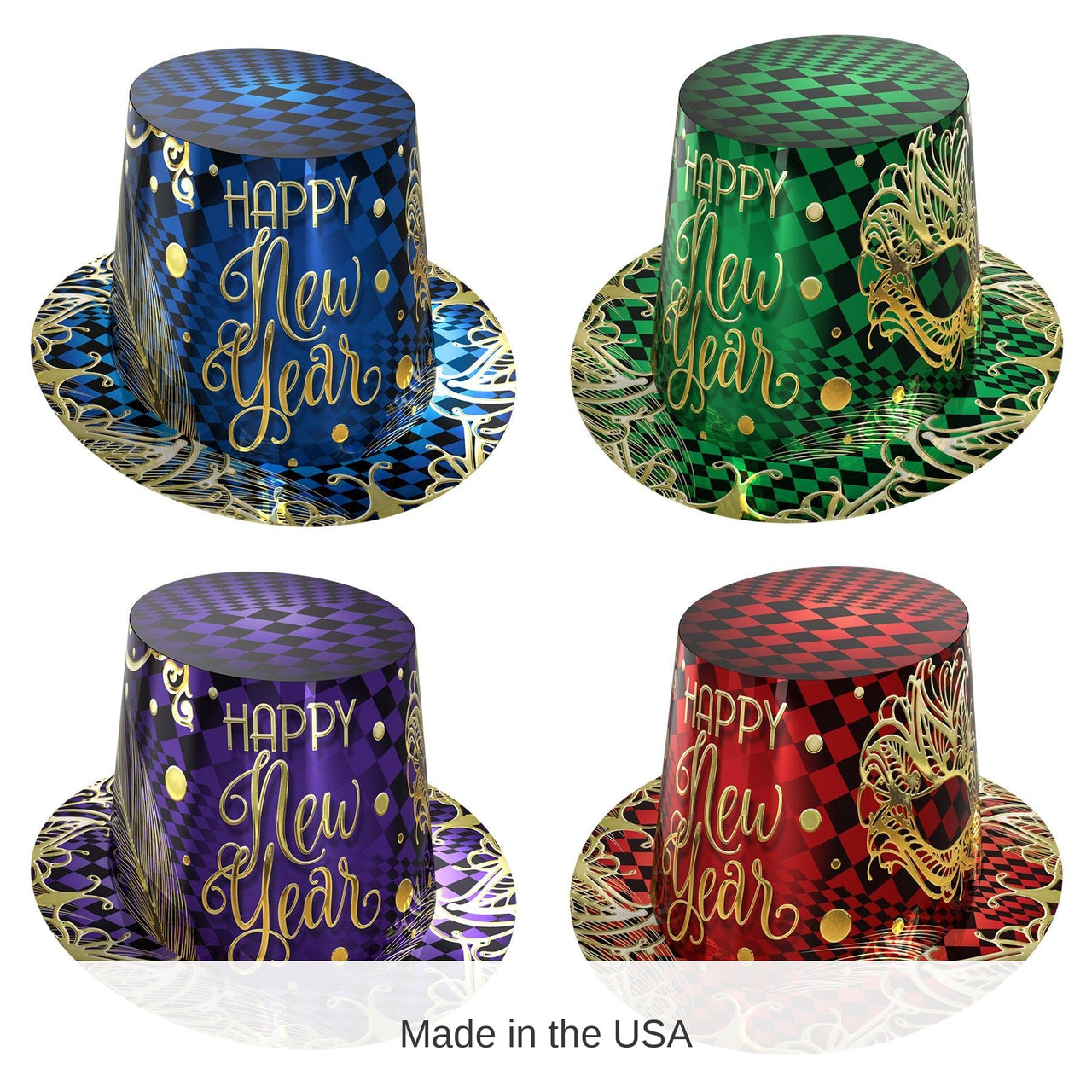 25 Pack Bulk New Year's Eve Midnight Masquerade Hi-Hats