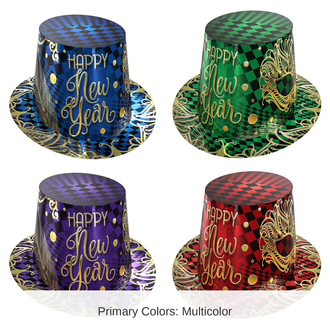 25 Pack Bulk New Year's Eve Midnight Masquerade Hi-Hats