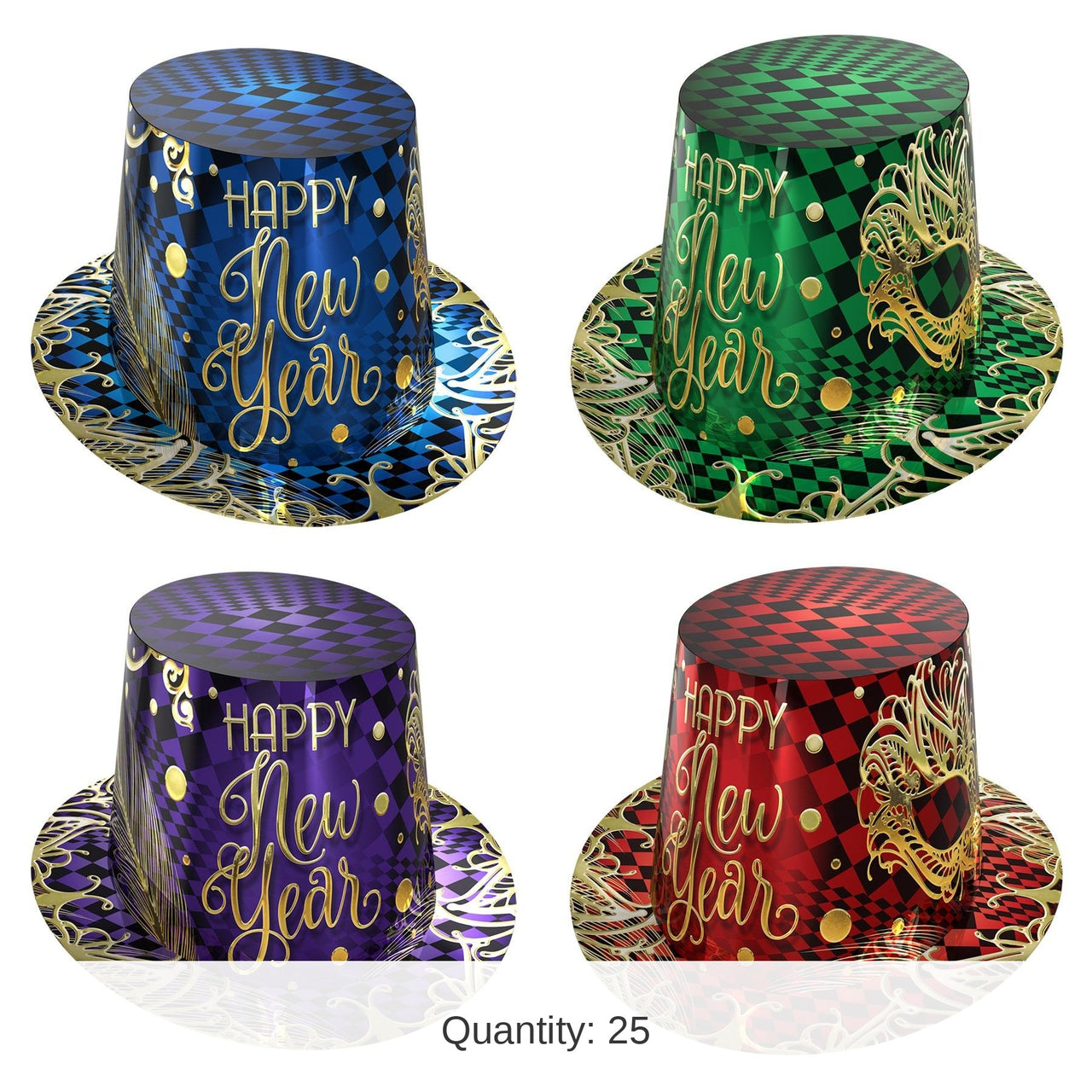 25 Pack Bulk New Year's Eve Midnight Masquerade Hi-Hats