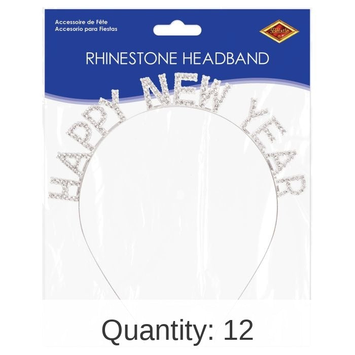 12 Pack Bulk Rhinestone Happy New Year Headband