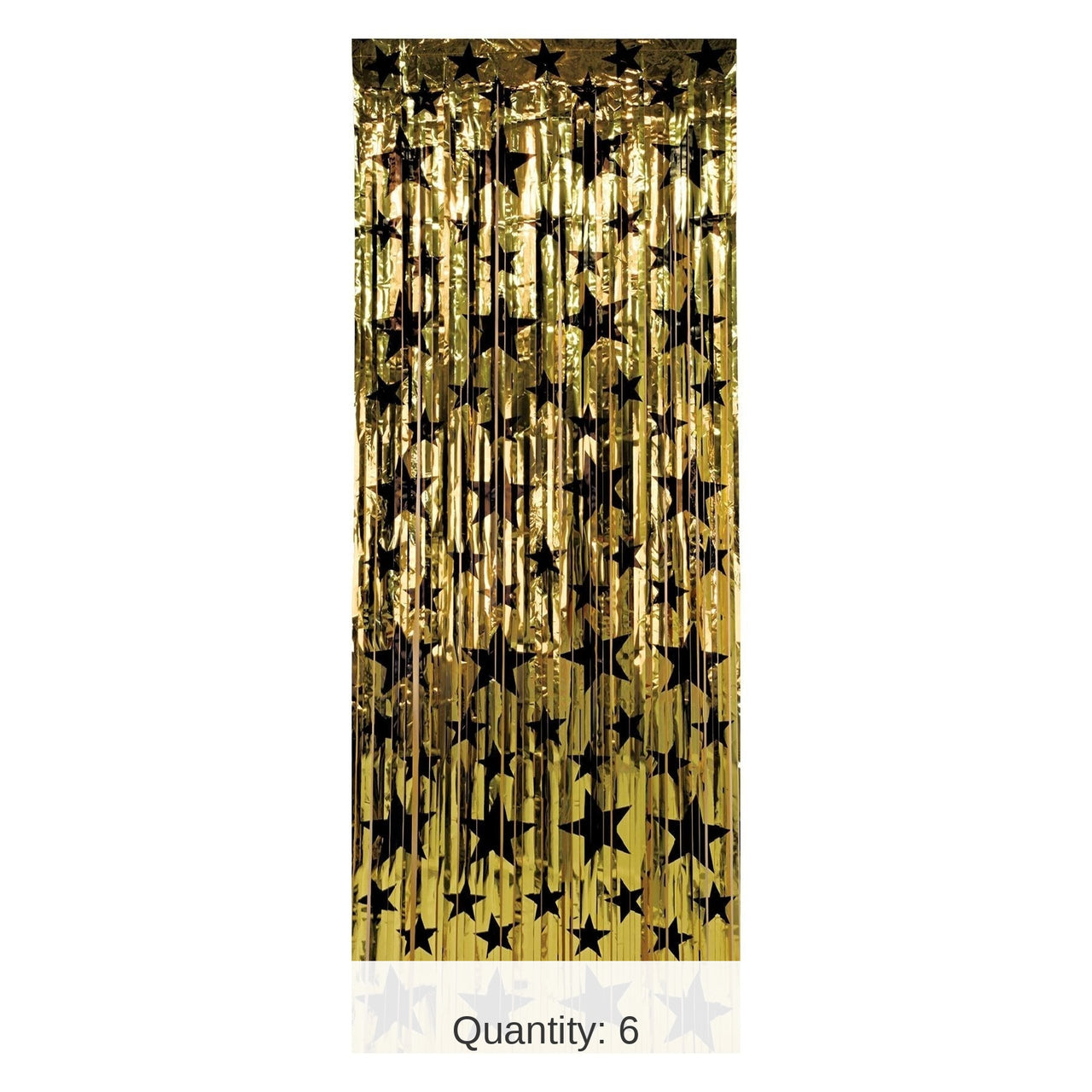 6 Pack Bulk 1-Ply Gleam 'N Party Curtain - gold with prtd black stars