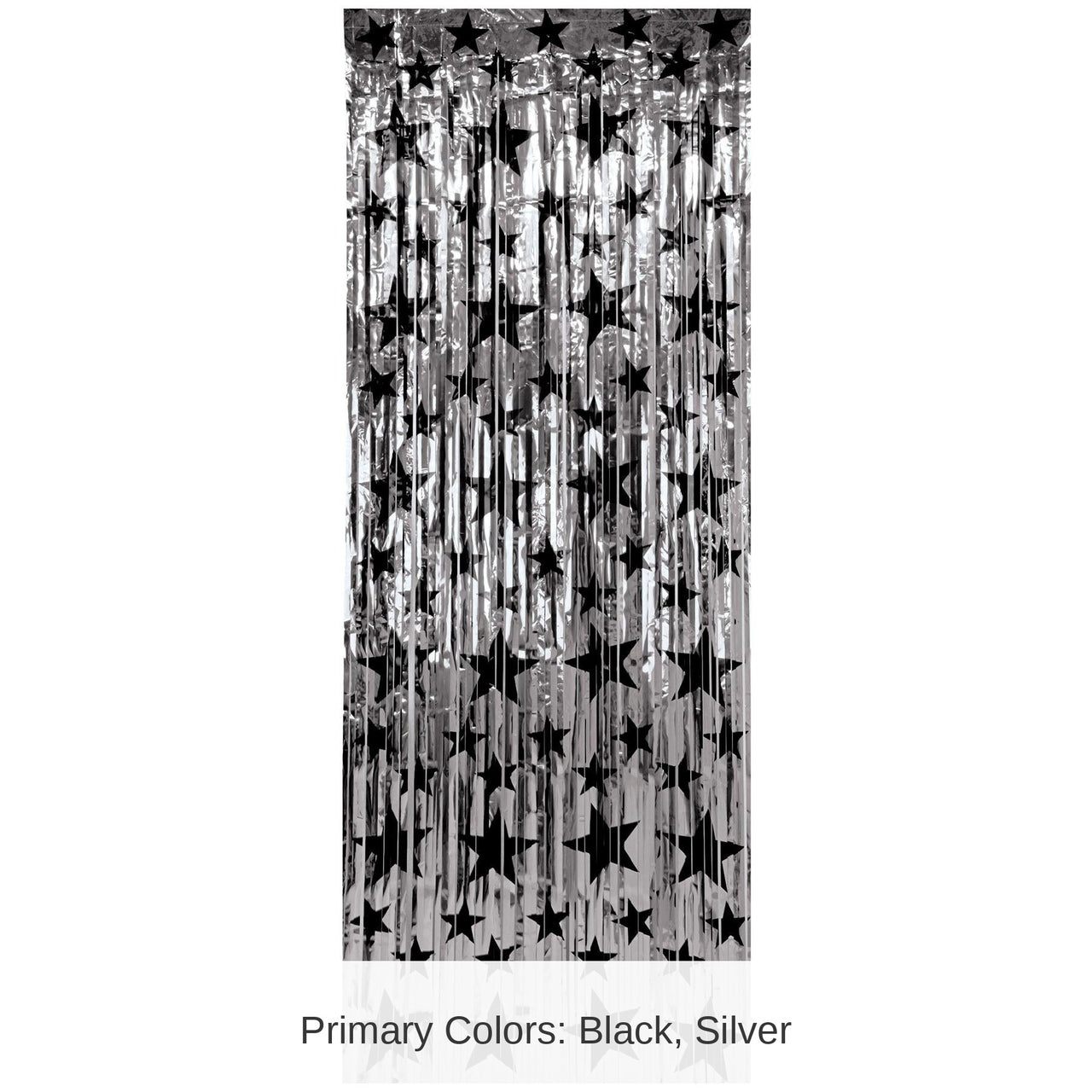 6 Pack Bulk 1-Ply Gleam 'N Party Curtain - Silver with Black Stars