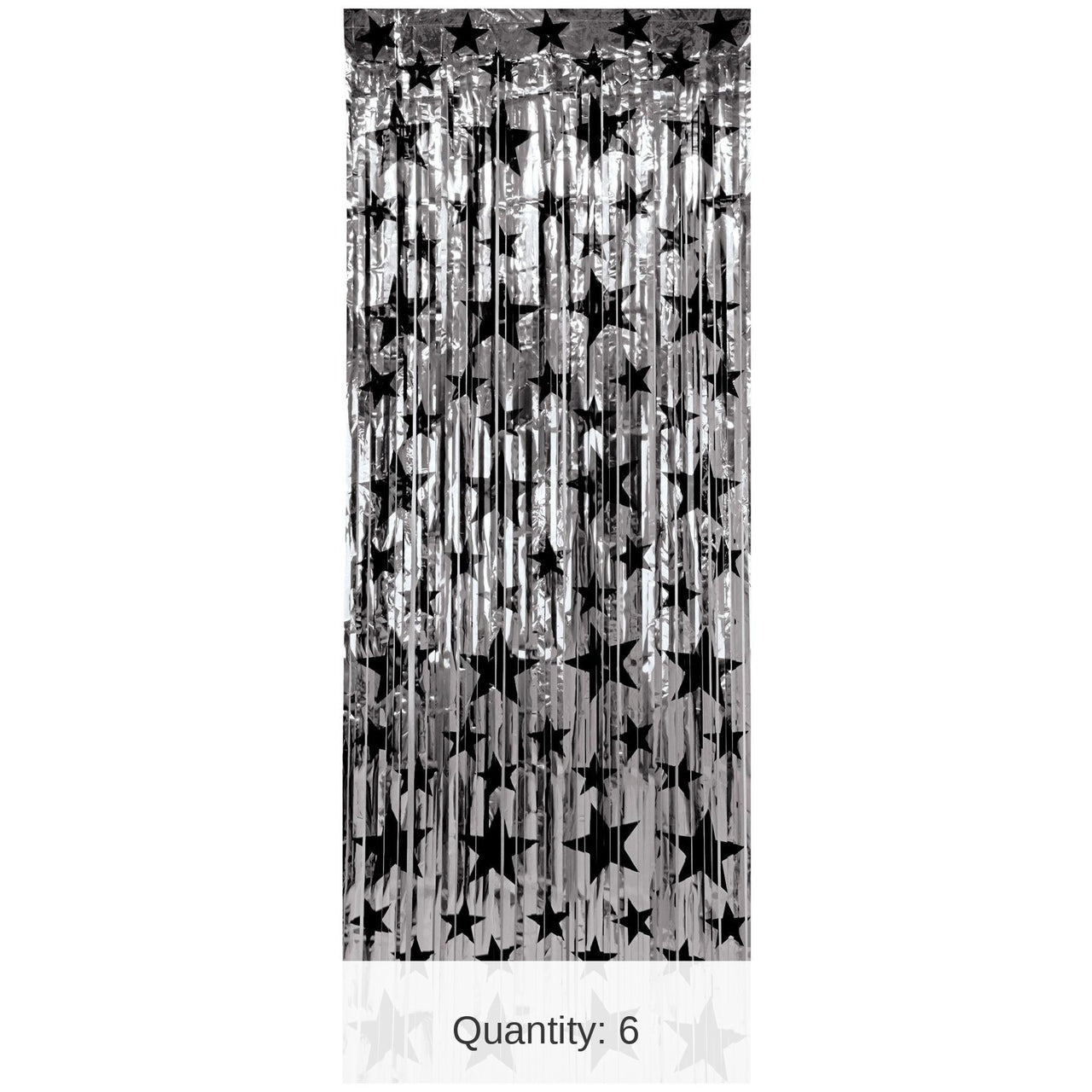6 Pack Bulk 1-Ply Gleam 'N Party Curtain - Silver with Black Stars