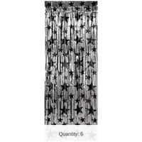 6 Pack Bulk 1-Ply Gleam 'N Party Curtain - Silver with Black Stars