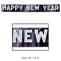 6 Pack Bulk Metallic Happy New Year Banner- Black and Silver