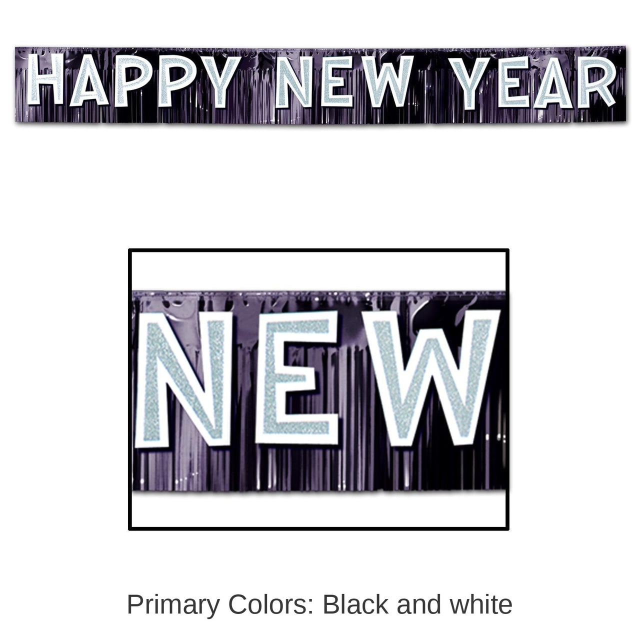 6 Pack Bulk Metallic Happy New Year Banner- Black and Silver