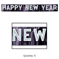 6 Pack Bulk Metallic Happy New Year Banner- Black and Silver