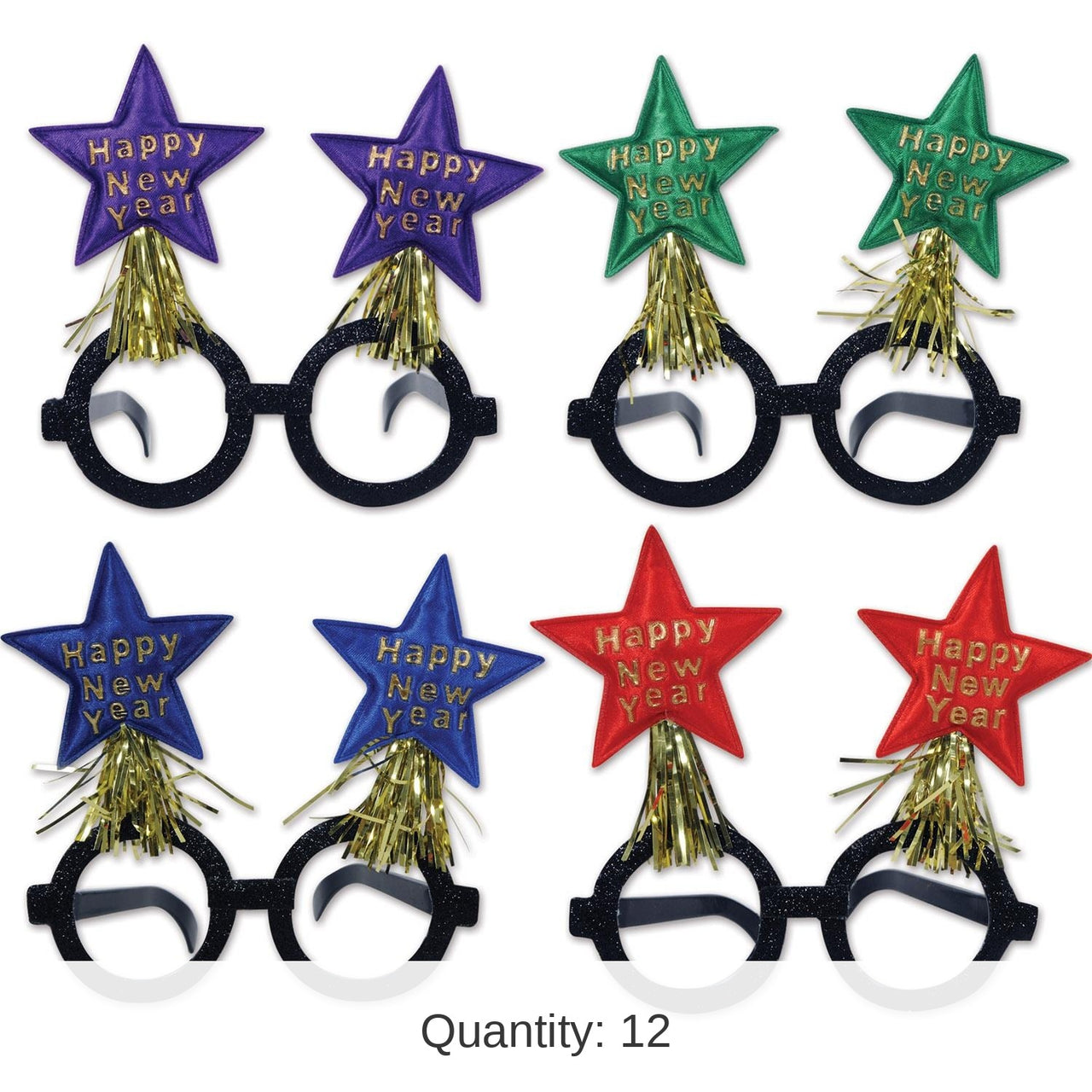 12 Pack Bulk Glittered New Year Star Bopper Glasses