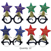 12 Pack Bulk Glittered New Year Star Bopper Glasses