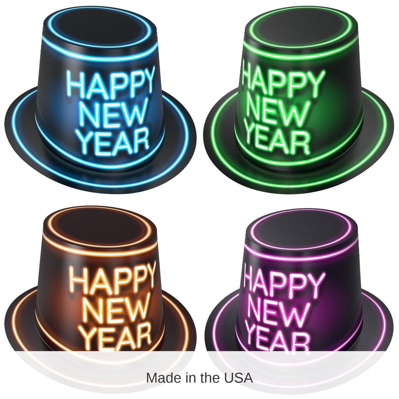 25 Pack Bulk Glowing New Year Hi-Hats