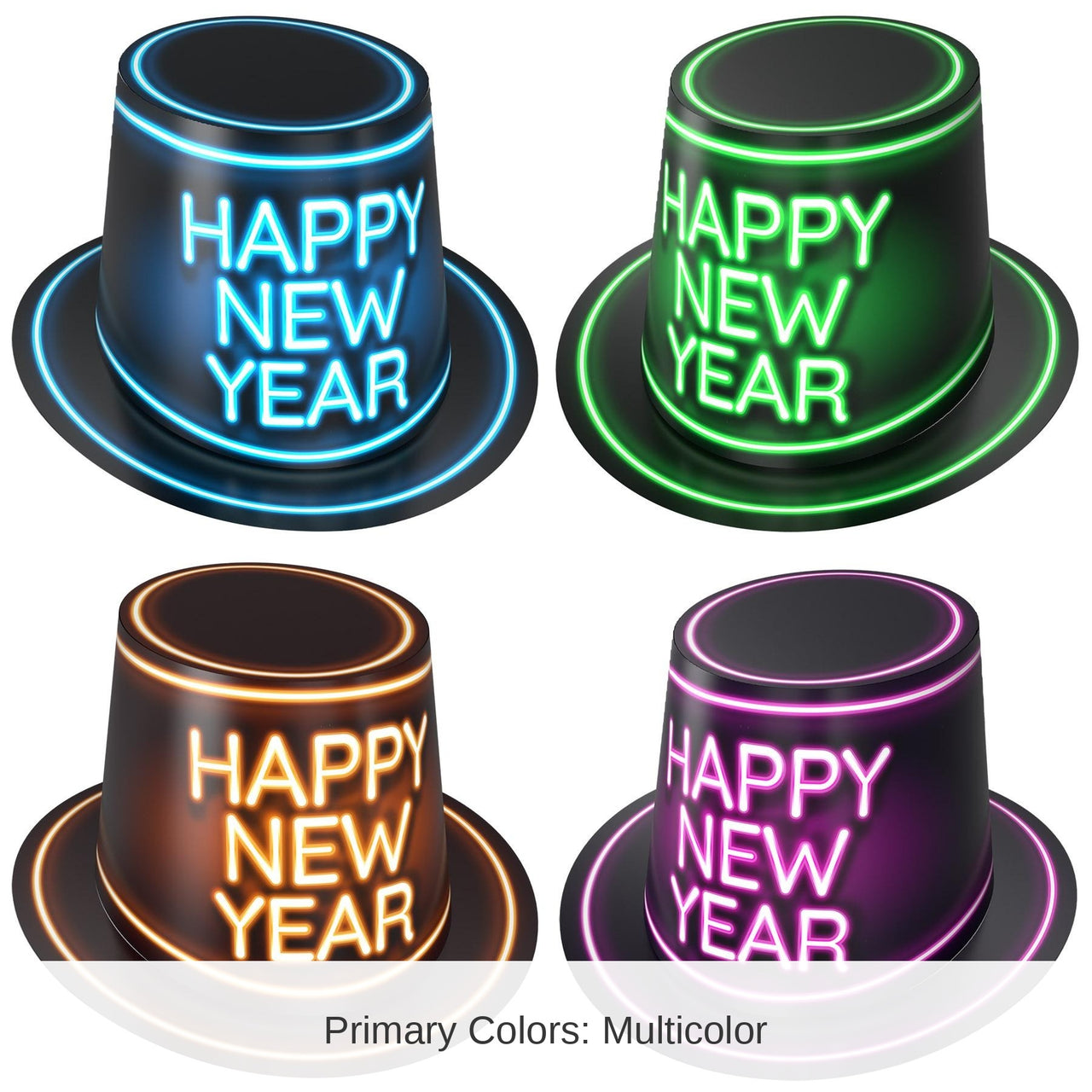 25 Pack Bulk Glowing New Year Hi-Hats
