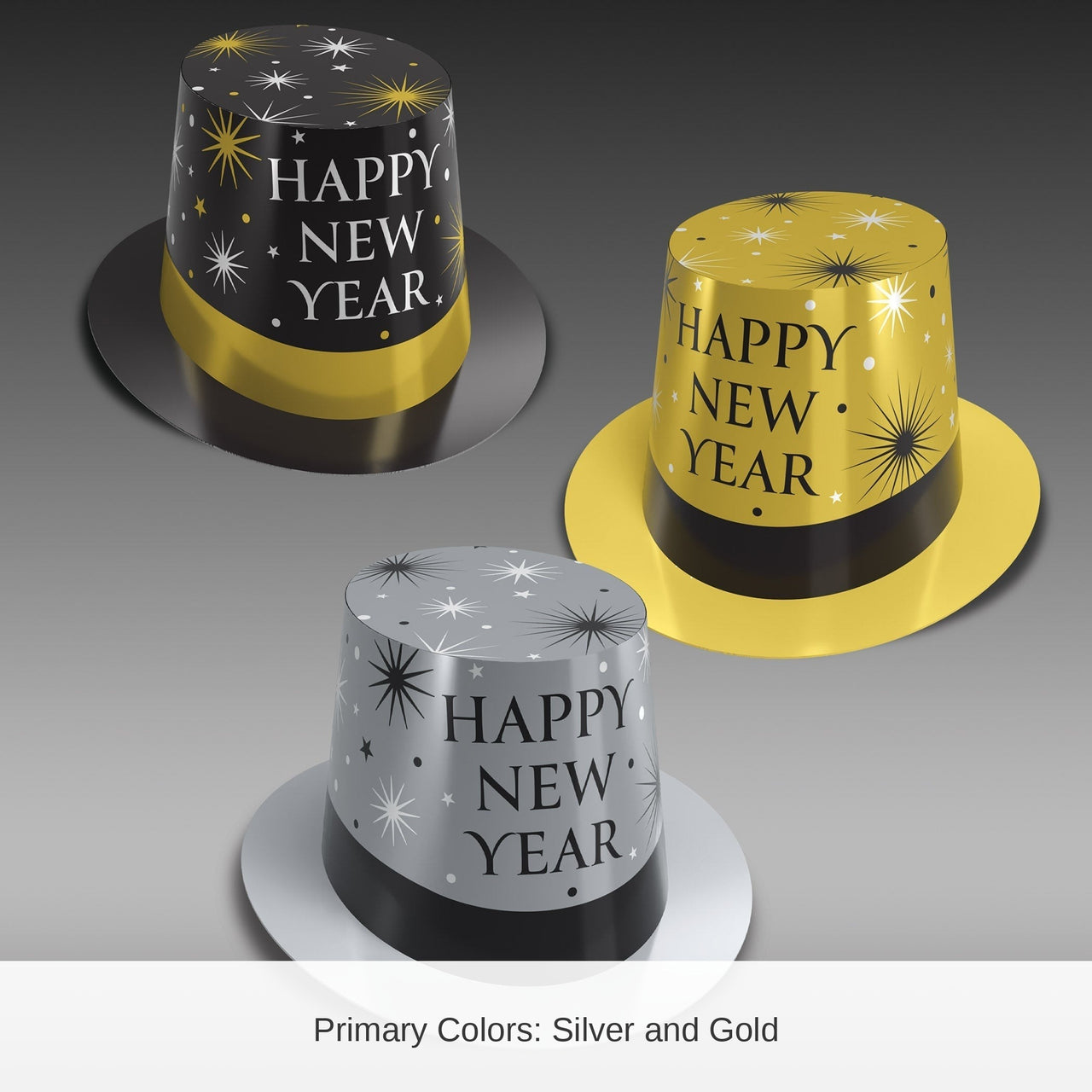 25 Pack Bulk Silver & Gold New Year Hi-Hats
