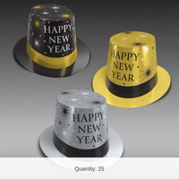 25 Pack Bulk Silver & Gold New Year Hi-Hats