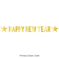 12 Pack Bulk Foil Happy New Year Streamer Gold