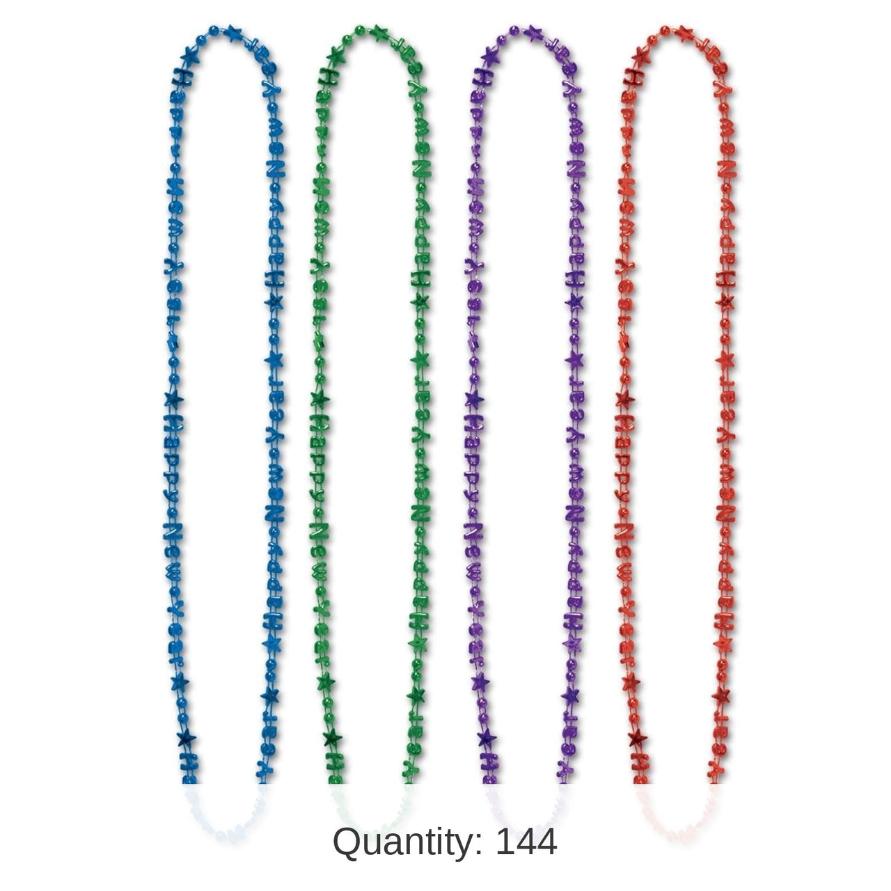 144 Pack Bulk Happy New Year Bead Necklaces- Asst Colors