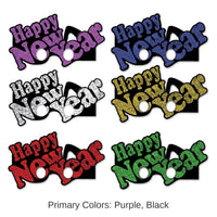 72 Pair Bulk Happy New Year Eyeglasses - Asst colors - glitter print
