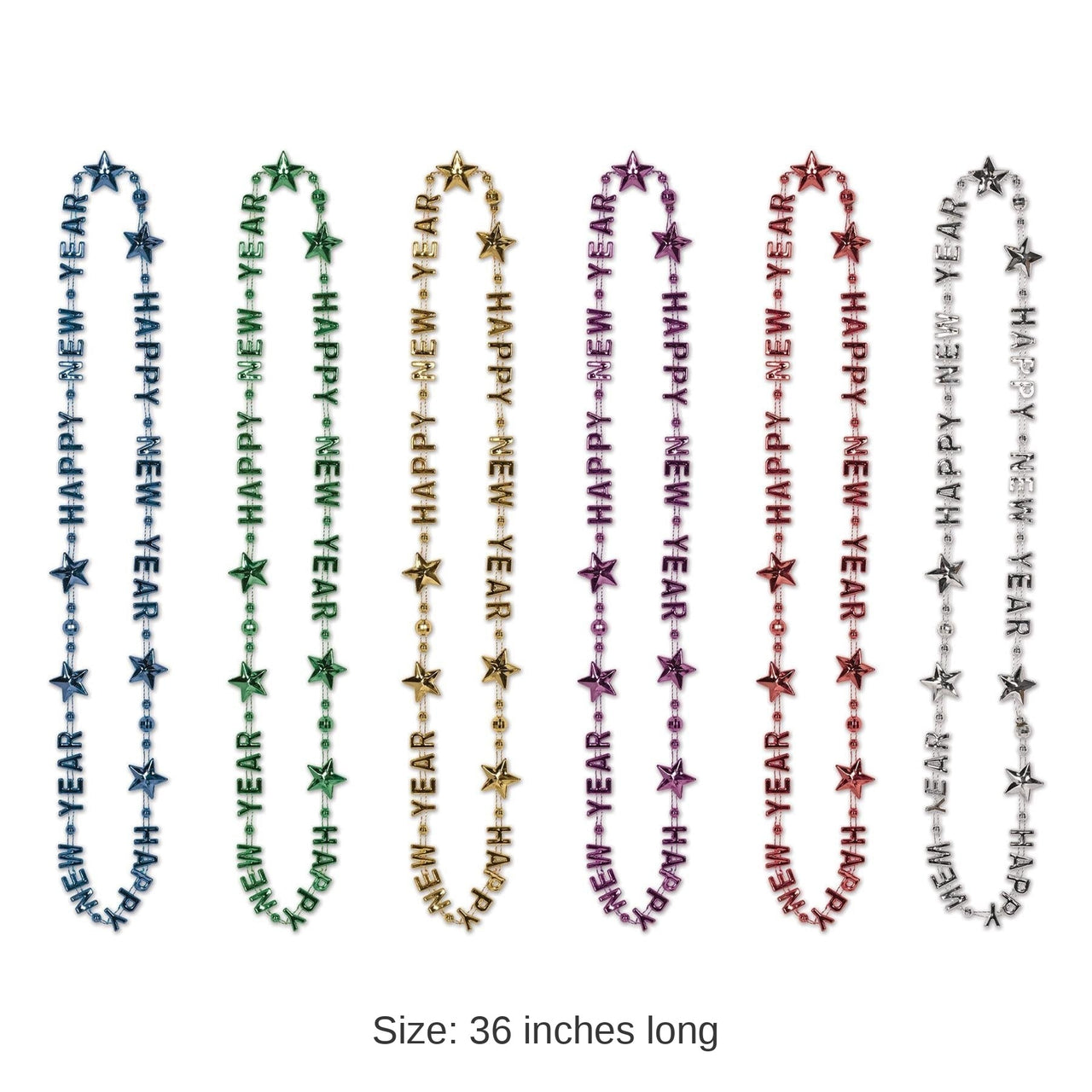 12 Pack Bulk Happy New Year Bead Necklaces- Multicolor