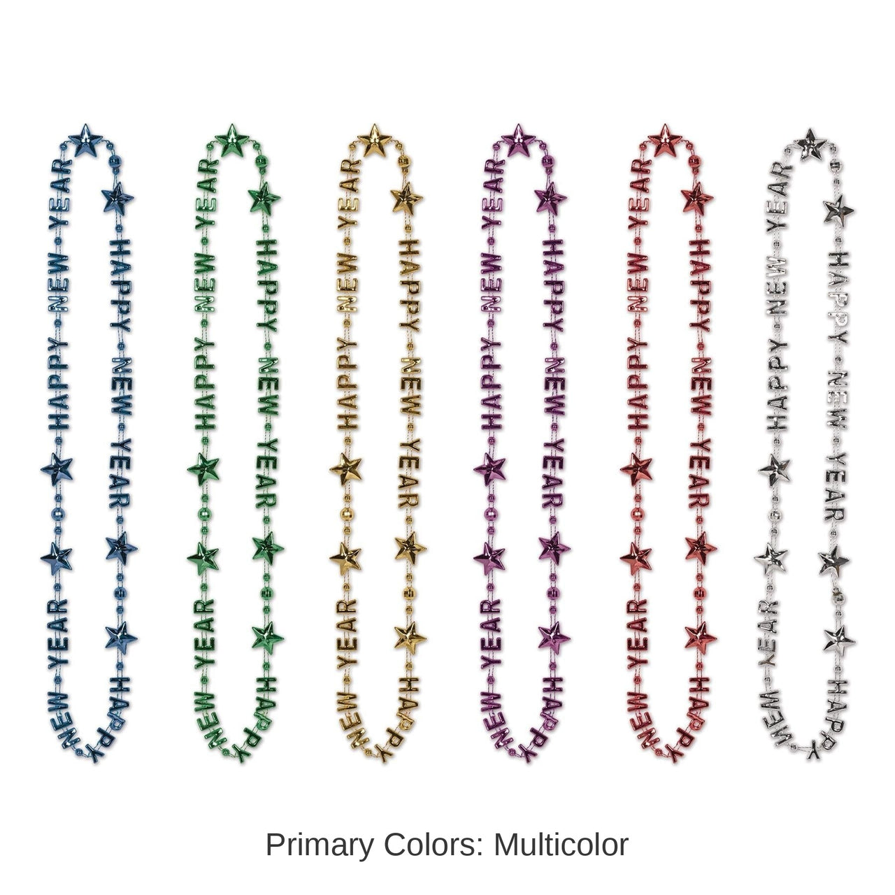 12 Pack Bulk Happy New Year Bead Necklaces- Multicolor
