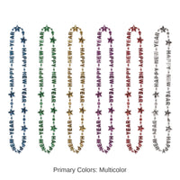 12 Pack Bulk Happy New Year Bead Necklaces- Multicolor