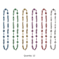12 Pack Bulk Happy New Year Bead Necklaces- Multicolor