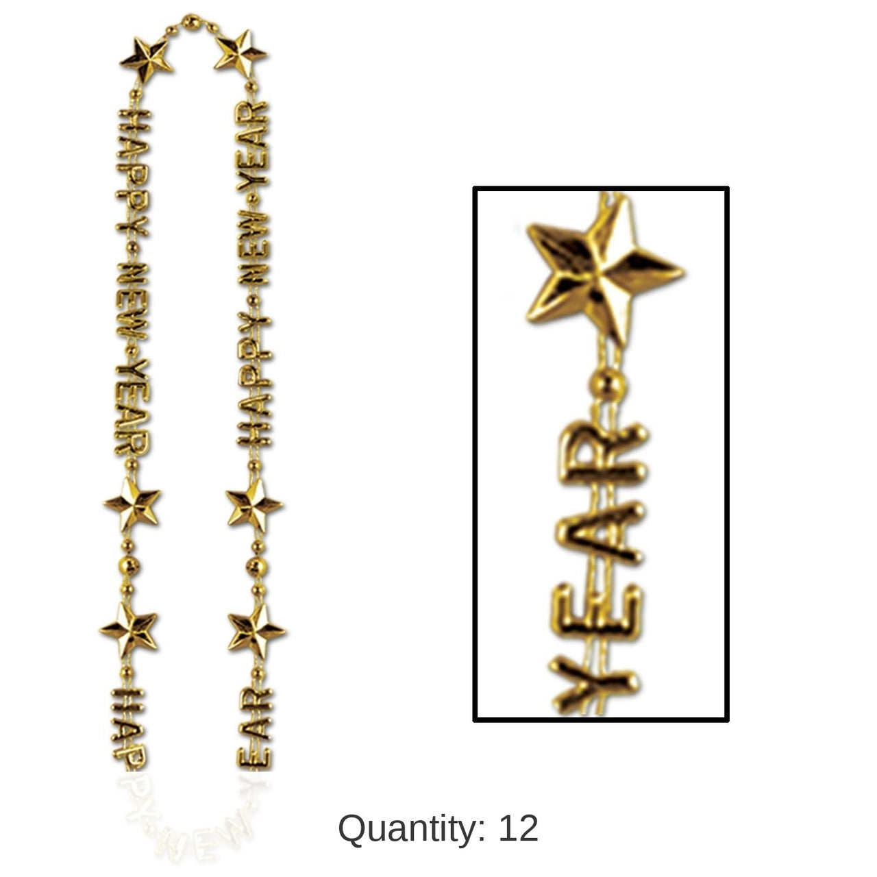 12 Pack Bulk Happy New Year Bead Necklaces - gold