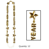 12 Pack Bulk Happy New Year Bead Necklaces - gold