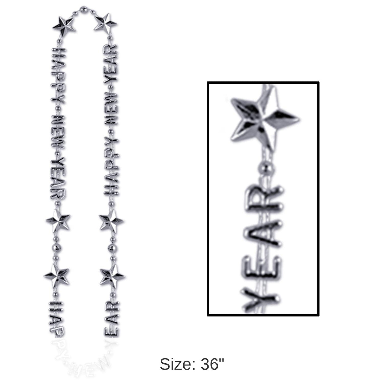 12 Pack Bulk Happy New Year Bead Necklaces - silver