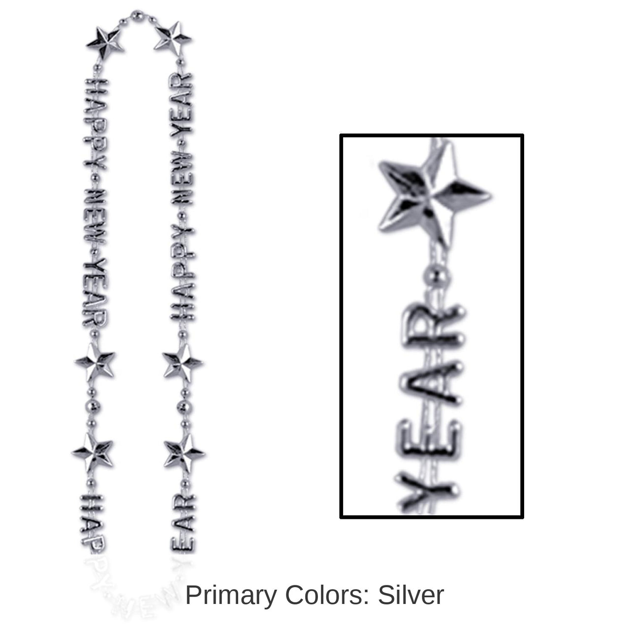 12 Pack Bulk Happy New Year Bead Necklaces - silver
