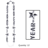 12 Pack Bulk Happy New Year Bead Necklaces - silver