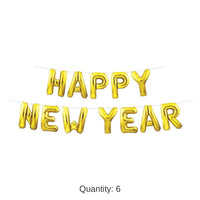 6 Pack Bulk Happy New Year Balloon Streamer - Gold