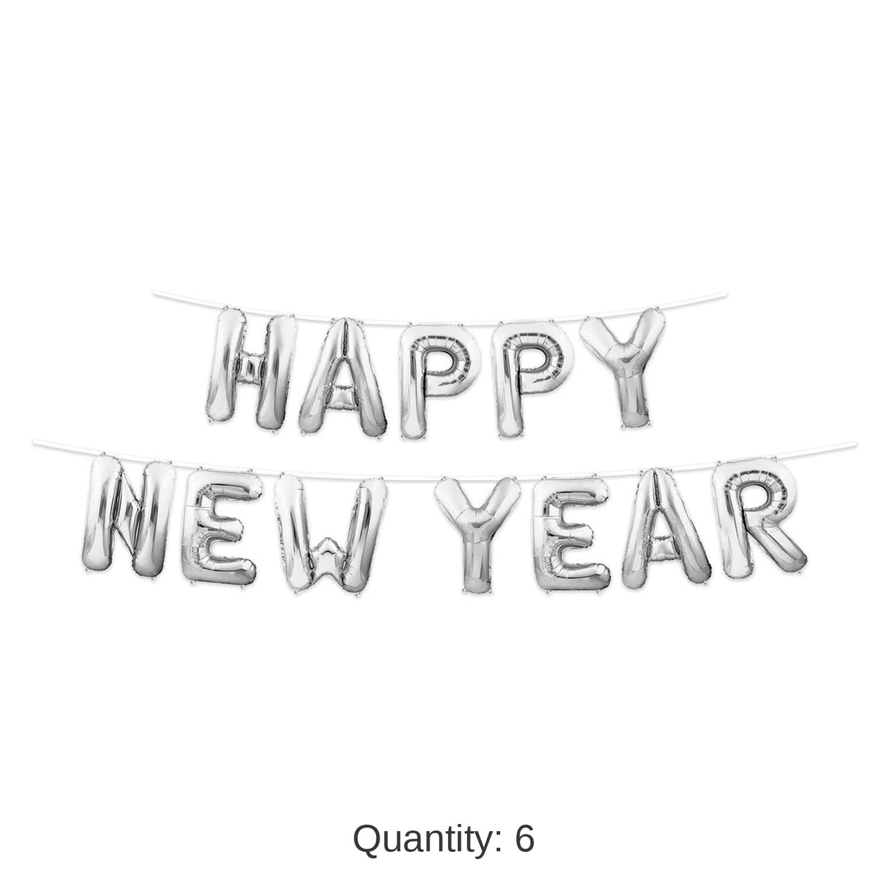 6 Pack Bulk Happy New Year Balloon Streamer - Silver