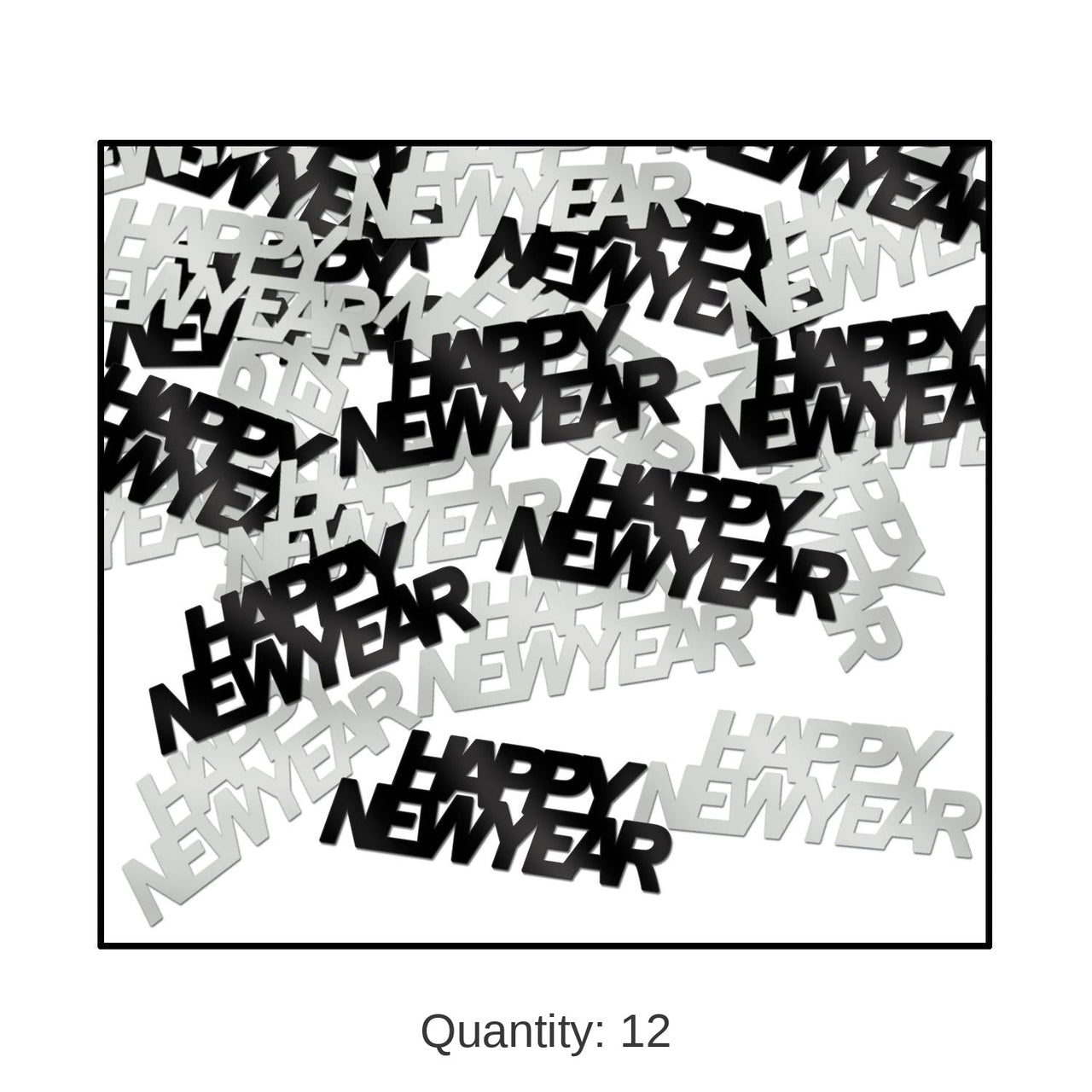 12 Pack Bulk Happy New Year Confetti black/silver - black/silver (0.5 Oz/Pkg)