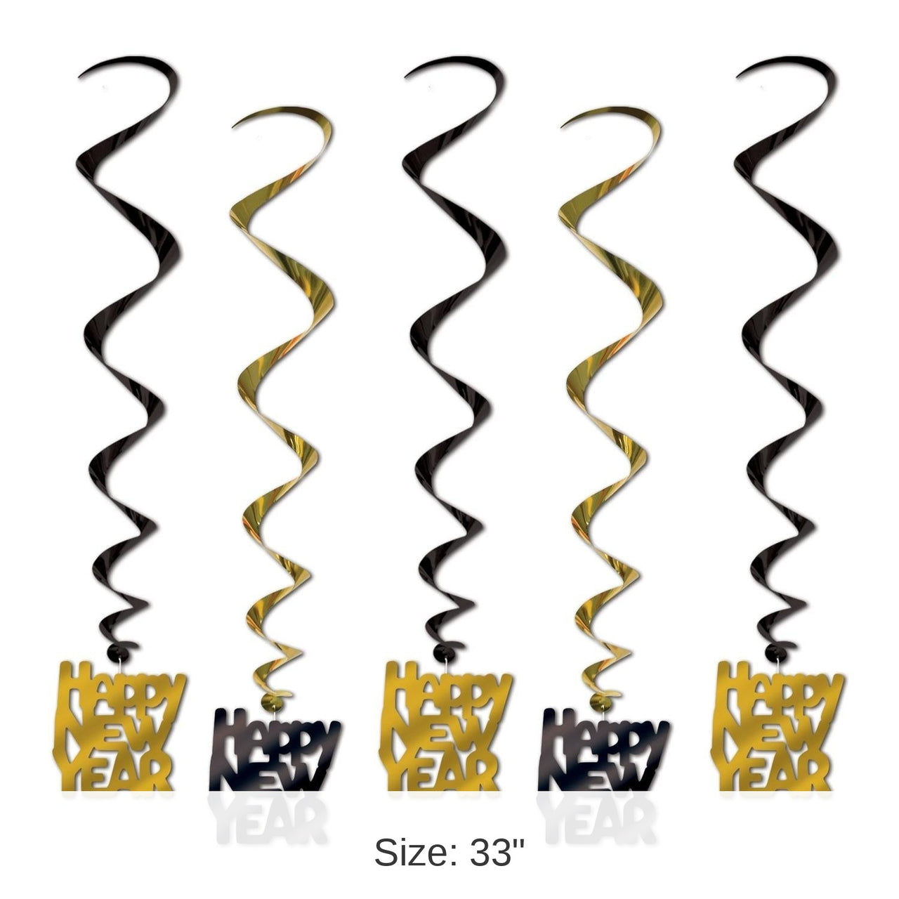 30 Piece Bulk Happy New Year Whirls black/gold