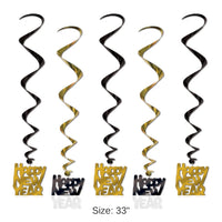 30 Piece Bulk Happy New Year Whirls black/gold