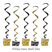 30 Piece Bulk Happy New Year Whirls black/gold