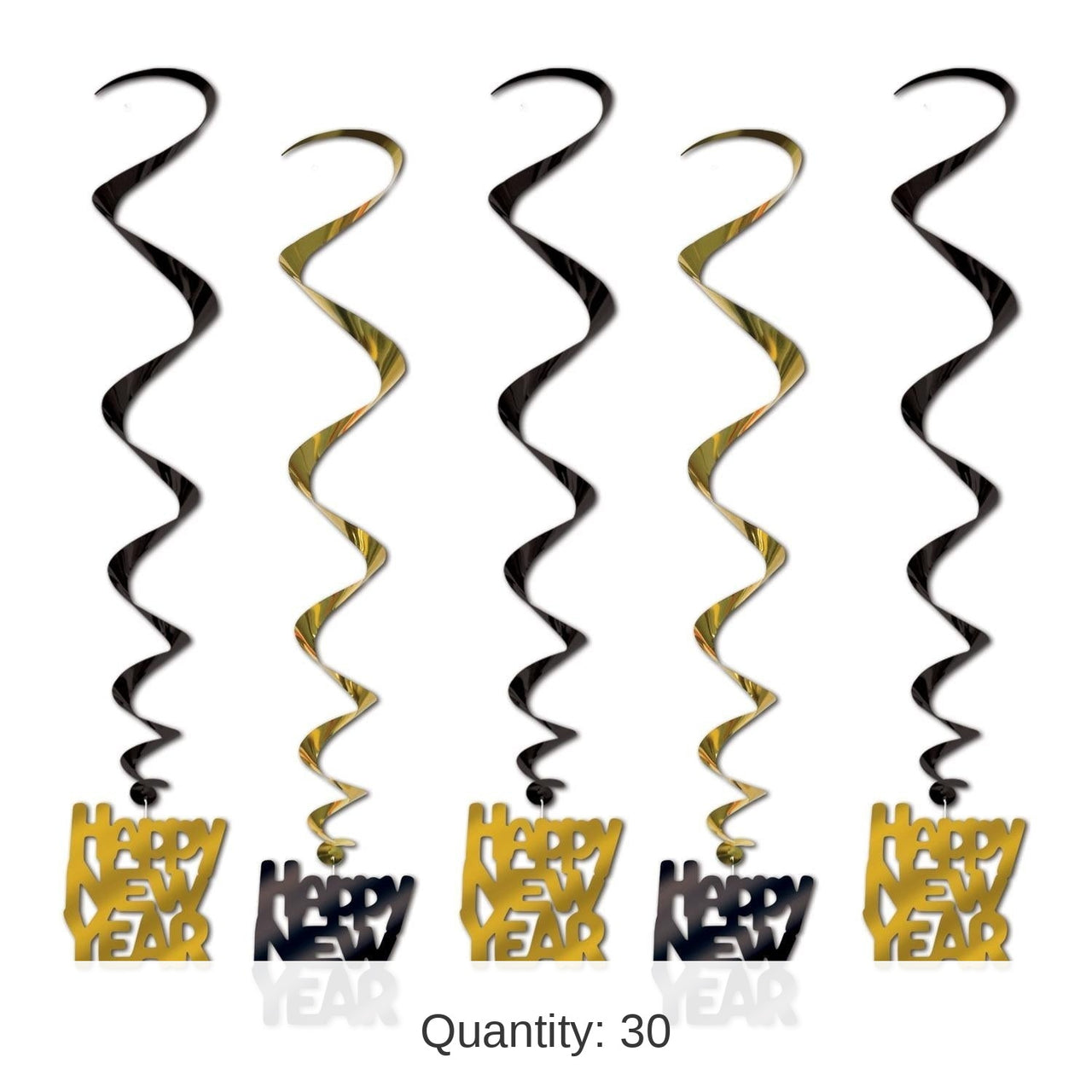 30 Piece Bulk Happy New Year Whirls black/gold